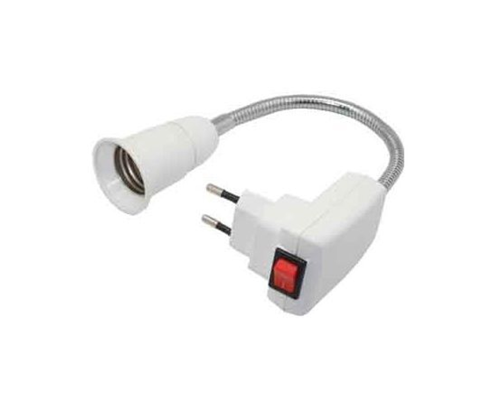 Переходник электрический Ecola гибкий с выключателем вилка-патрон E27 300мм модель Base APF7SWEAY белый
