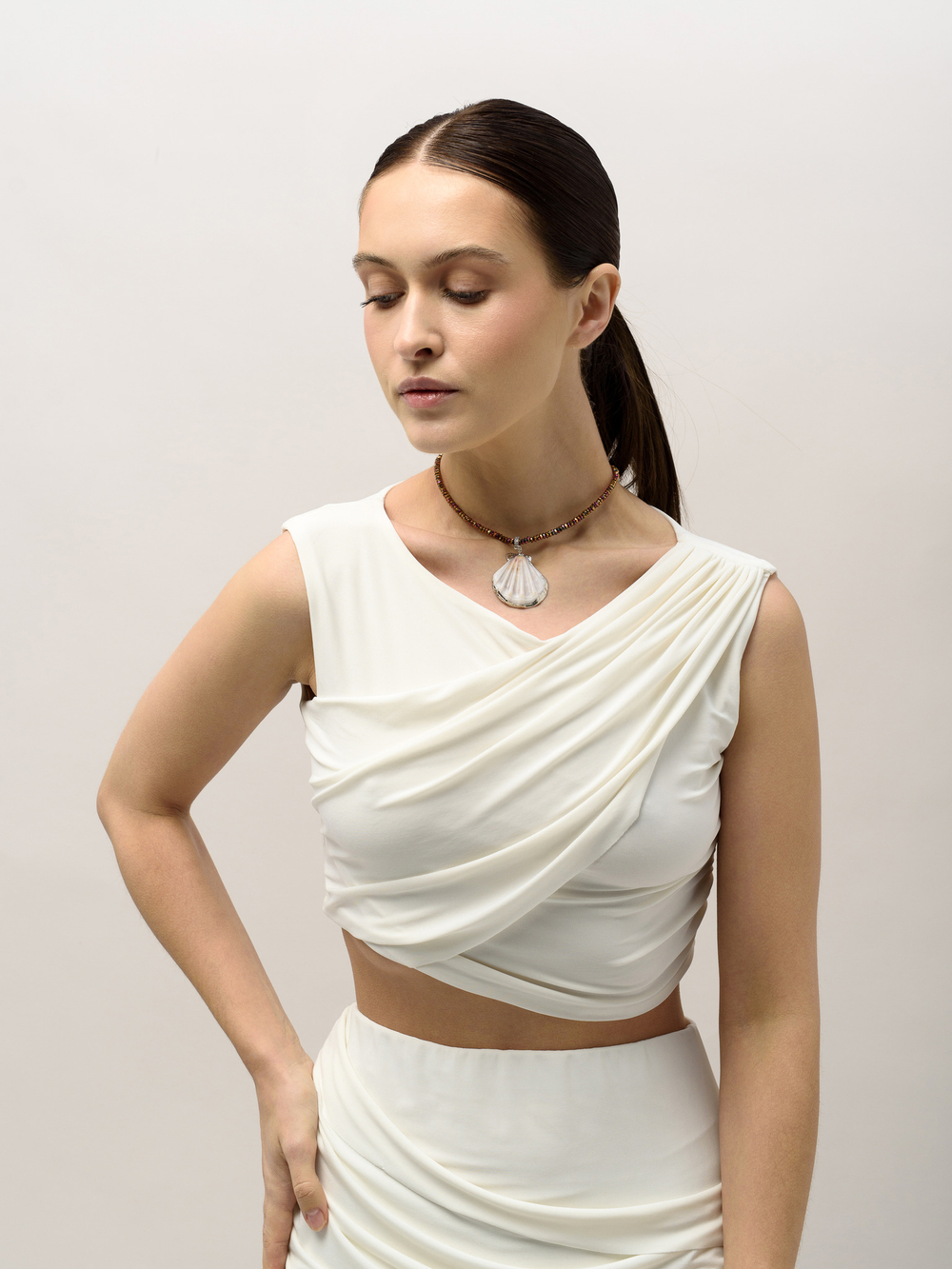 Чокер "Natural shell orange" Silver