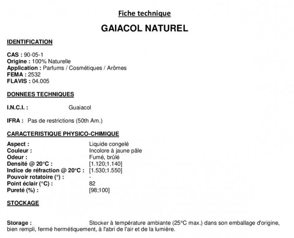 GAIACOL NATUREL 20% DPG / ГАЯКОЛ натуральный 20% CAS 90-05-1