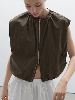 Massimo Dutti Жилет со сборкой, коричневый