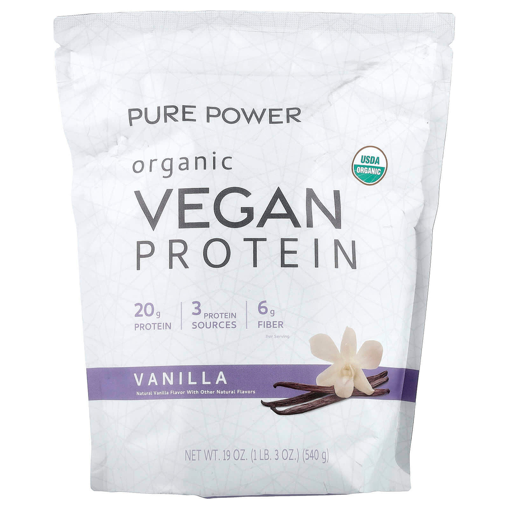 Dr. Mercola, Pure Power, органический веганский протеин, со вкусом ванили, 540 г (1 фунт 3 унции)