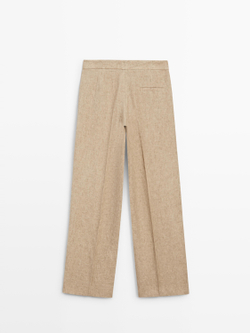 Massimo Dutti Струящиеся льняные брюки с вытачками, бежевый