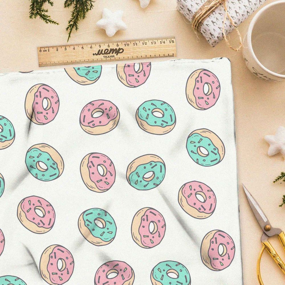 Ткань футер 2-х нитка пончики розовые и зеленые