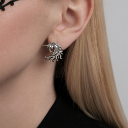 "Индрик" серьги в серебряном покрытии из коллекции "Бестиарий" от Jenavi  с английским замком