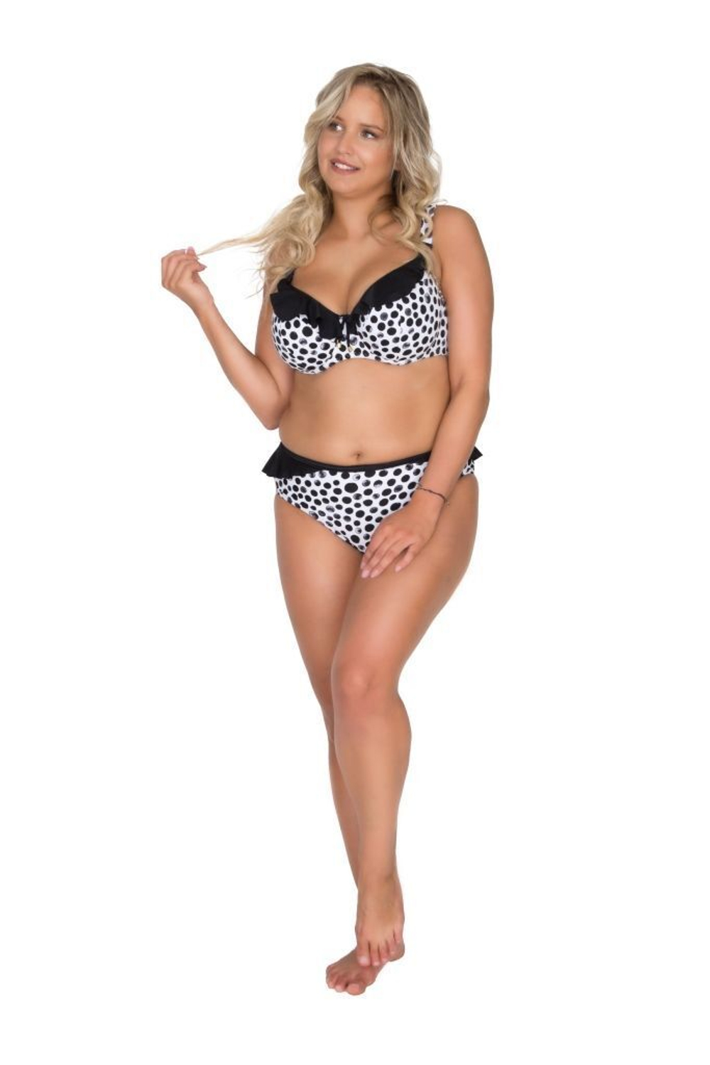 Купальный лиф в горох с рюшевой отделкой (Размер: 90F) (Цвет: черный с белым)