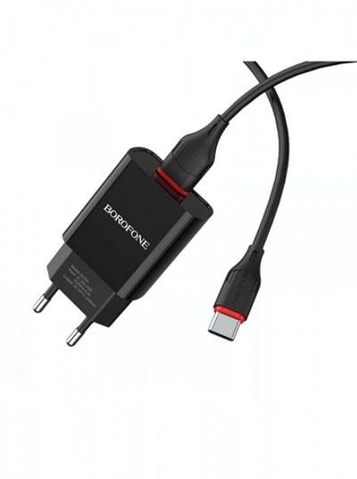 Зарядное устройство Borofone BA20A 2.1A USB + кабель Type-C Black