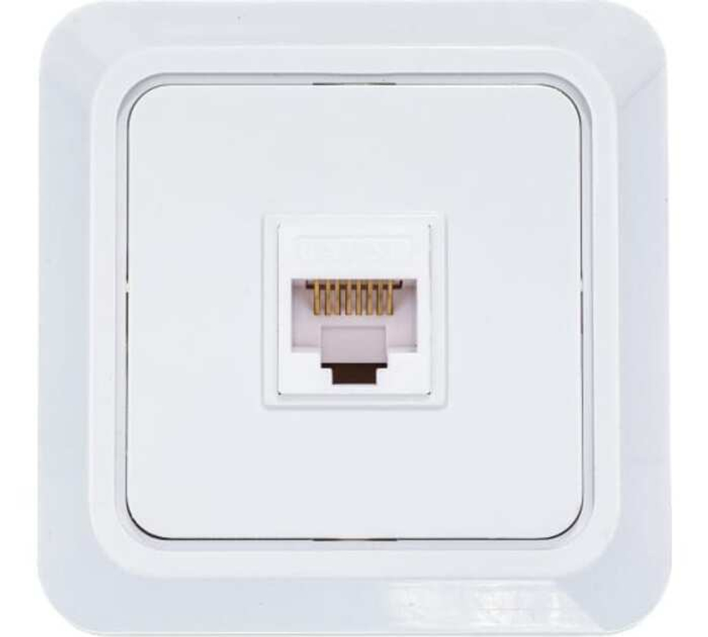 Розетка компьютерная одноместная "UNIVersal" серия "Олимп",о/у, 1А, RJ45, белая (еврослот) (E2347)