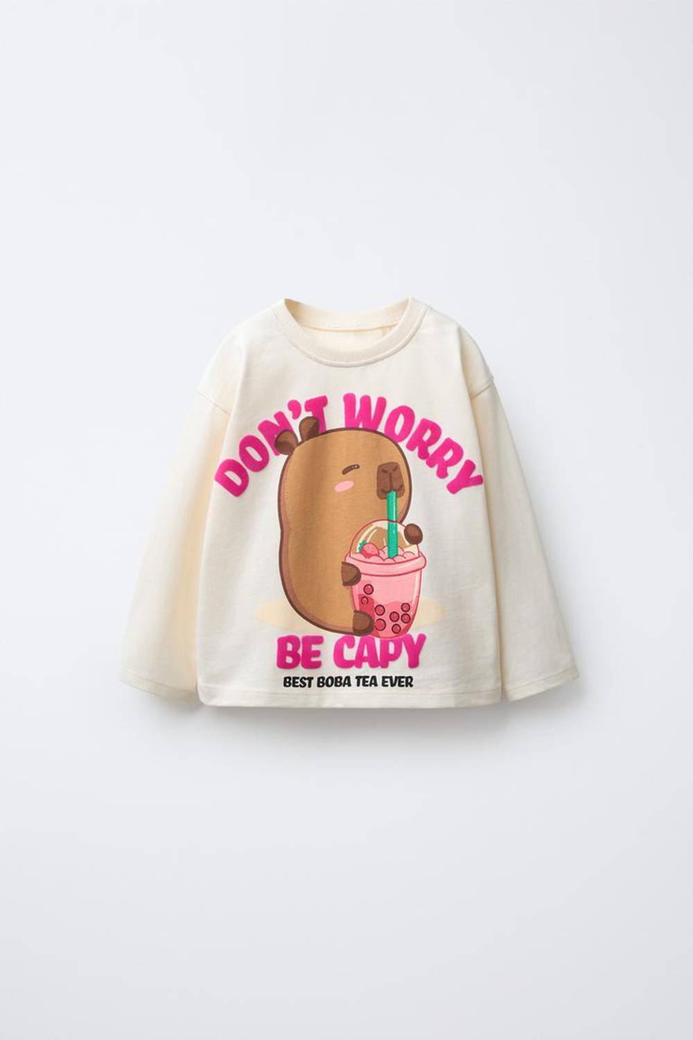 ZARA ЛОНГСЛИВ С ПРИНТОМ CAPIBARA CAPYFUN ©, ЭКРЮ