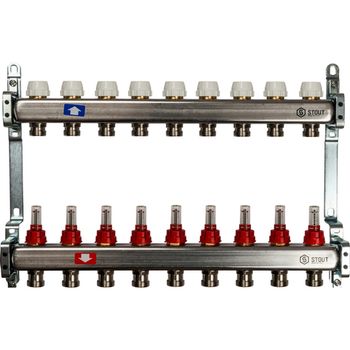 SMS 0917  000009 STOUT Коллектор из нержавеющей стали с расходомерами 9 вых.