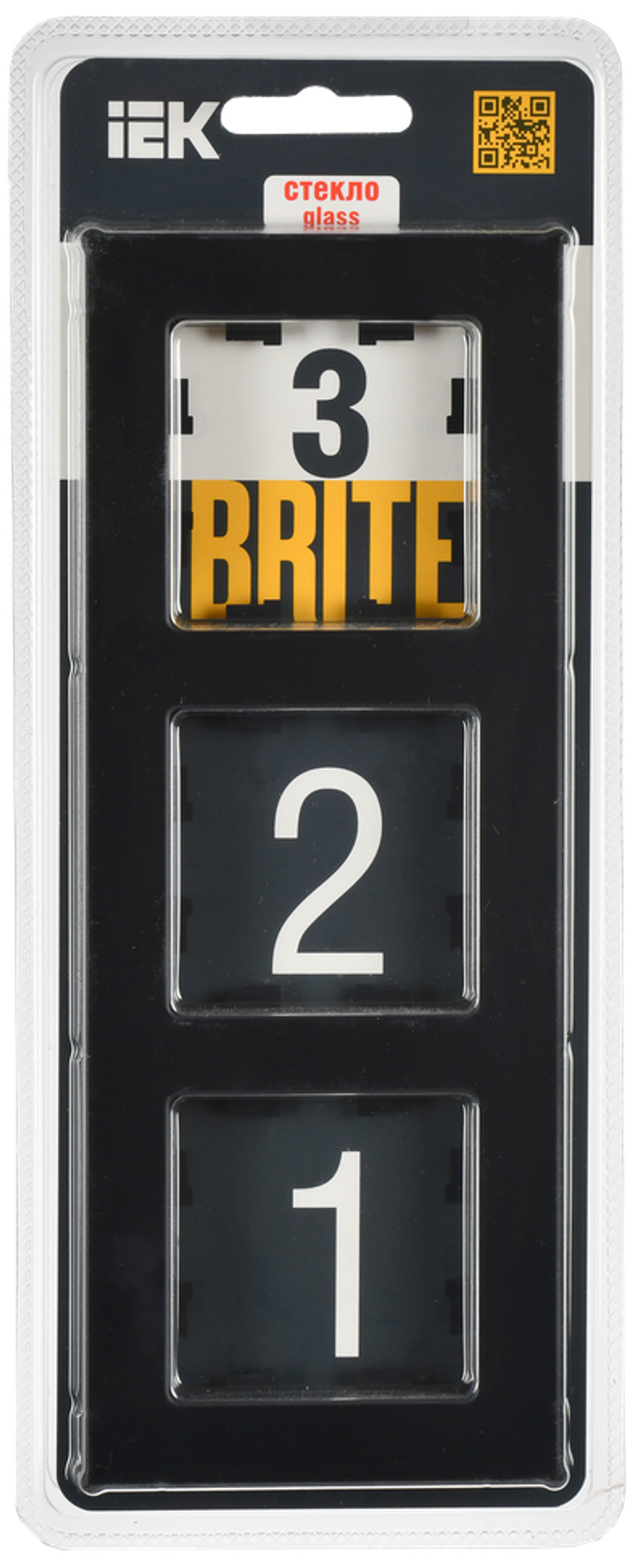 BRITE Рамка 3-местная РУ-3-2-Бр стекло черный матовый IEK