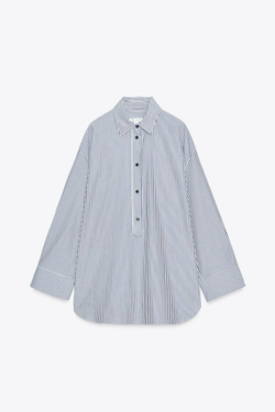 ZARA ПОПЛИНОВАЯ РУБАШКА В ПОЛОСКУ — ZW COLLECTION, БЕЛЫЙ/МОРСКОЙ СИНИЙ