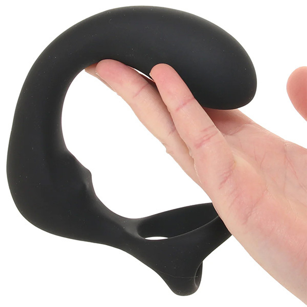 Черный силиконовый вибромассажер простаты 14см с эрекционным кольцом и пультом ДУ PipeDream Anal Fantasy Elite Ass-gasm Taint-alizer Prostate Stimulator with Remote 4794-23