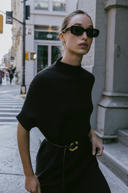 ZARA ТРИКОТАЖНОЕ ПЛАТЬЕ С РЕМНЕМ, ЧЕРНЫЙ