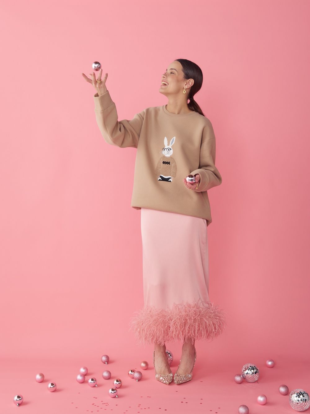 ЮБКА САТИНОВАЯ С ПЕРЬЯМИ PINK