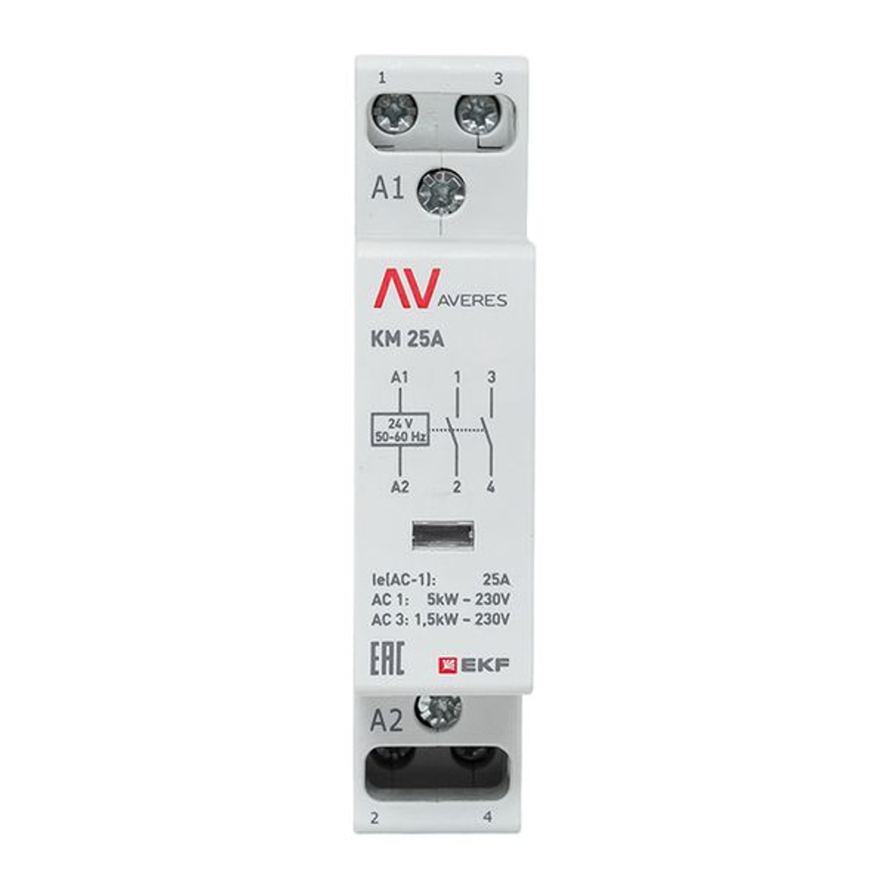 Контактор модульный КМ 25А 2NO 24В АС (1 мод.) AVERES EKF