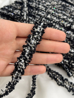 Тесьма черно-белая твидовая со стразами и люрексом