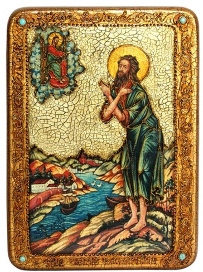 Инкрустированная икона Преподобный Алексий, человек Божий 29х21см на натуральном дереве в подарочной коробке