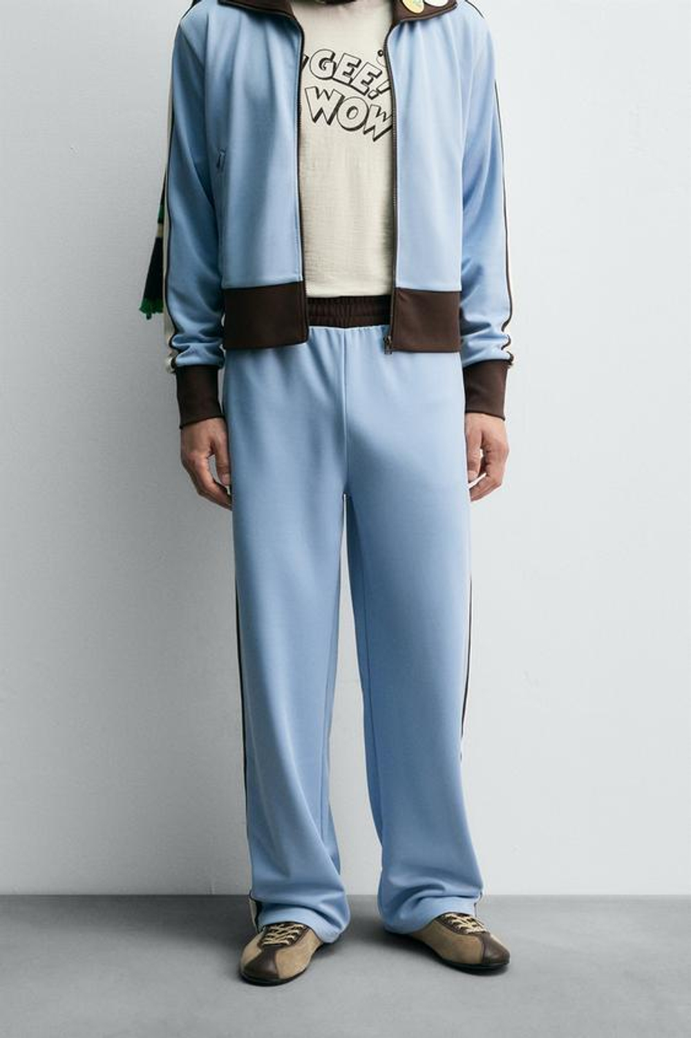 ZARA HARRY LAMBERT X DISNEY КОНТРАСТНЫЕ БРЮКИ-ДЖОГГЕРЫ, НЕБЕСНО-ГОЛУБОЙ