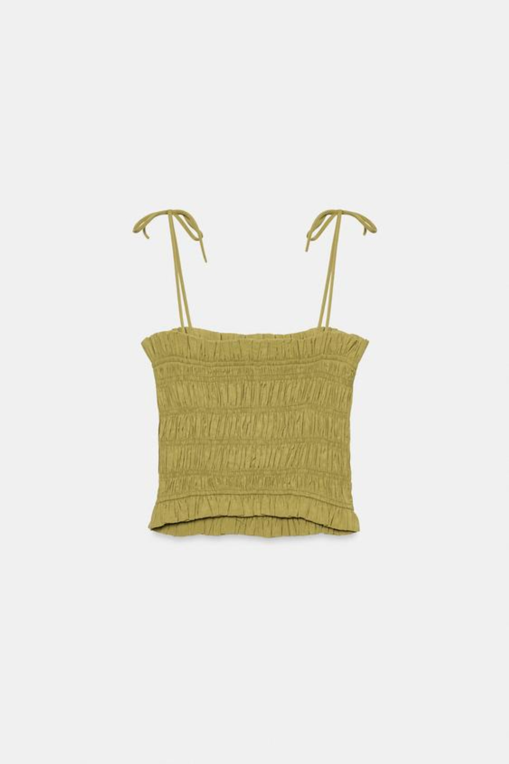 ZARA ТОП НА БРЕТЕЛЯХ СО СБОРКАМИ, ОЛИВКОВЫЙ