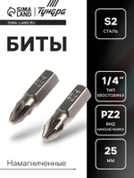 Биты ТУНДРА, намагниченные, сталь S2, PZ2 х 25 мм, 2 шт.