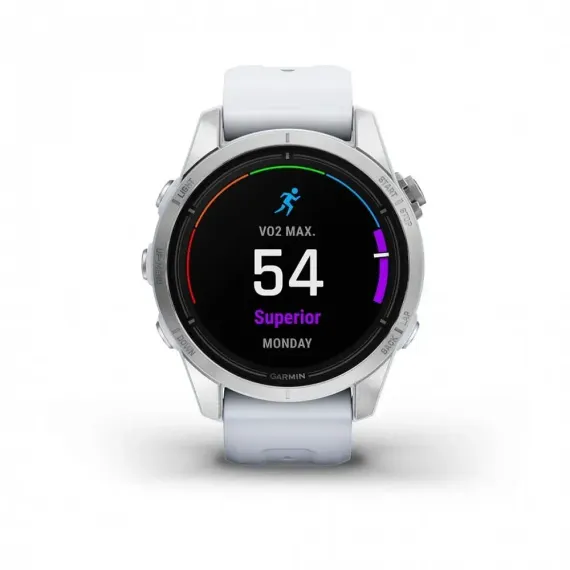 Garmin epix Pro (Gen 2) Standard Edition 42 мм, серебристый корпус, белый ремешок