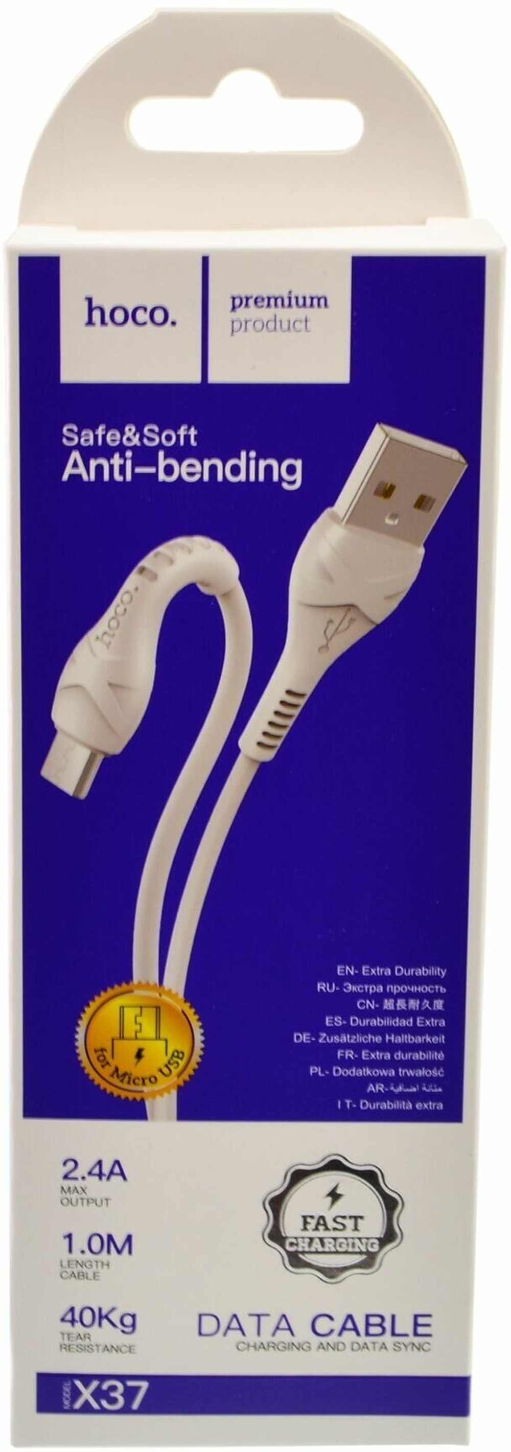 Кабель USB - микро USB HOCO X37 Cool power, 1м, 2.1A, белый