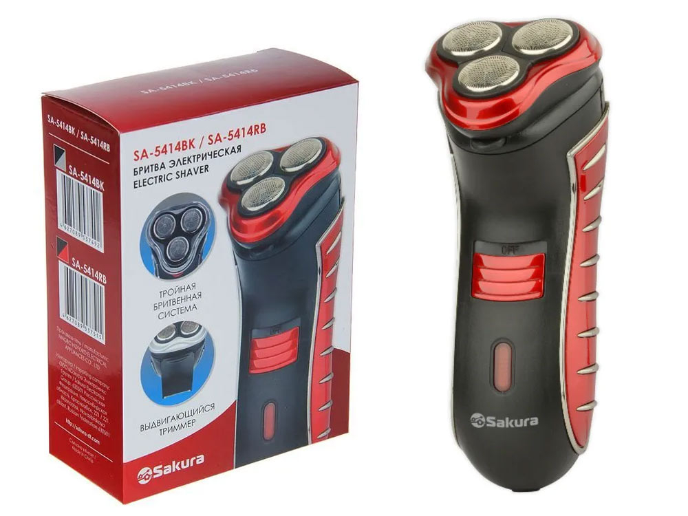 Бритва электрическая SA-5414RB 3 головки триммер сухое бритьё, работает от аккумулятора
