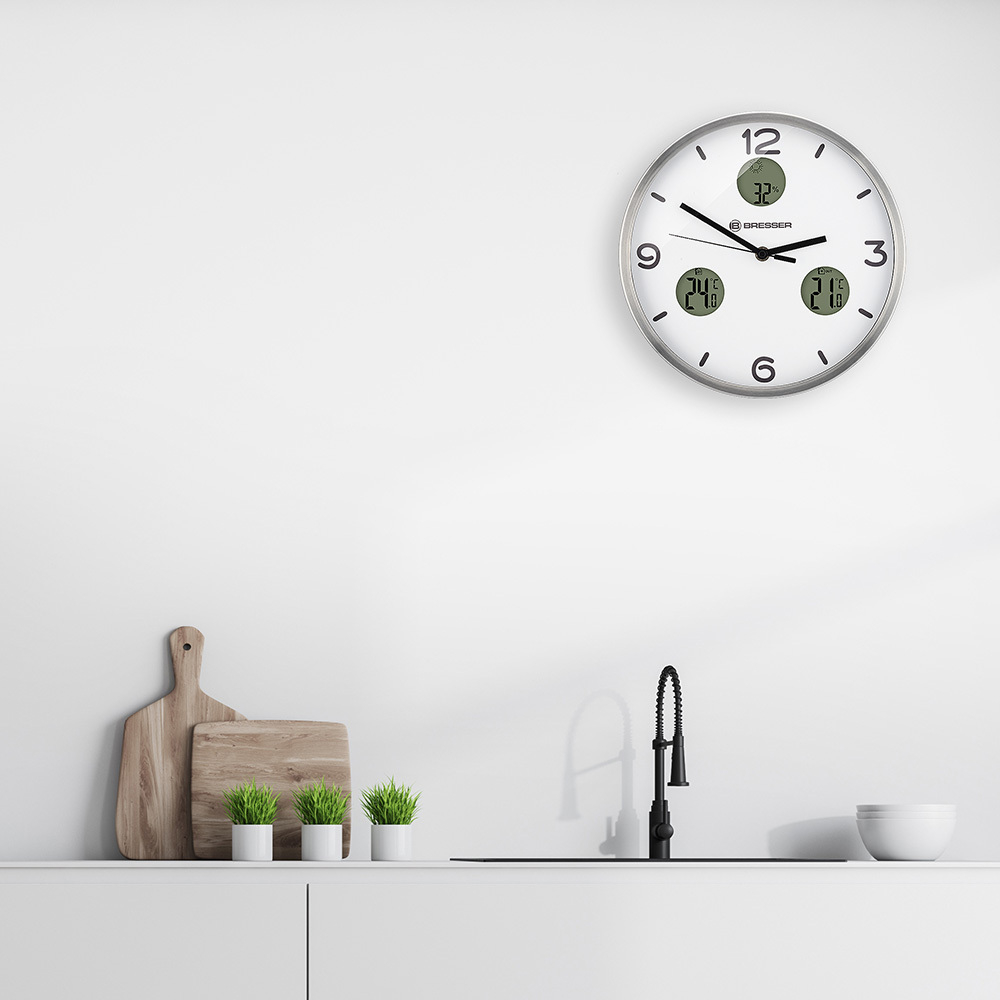 Часы настенные Bresser MyTime io NX Thermo/Hygro, 30 см, белые