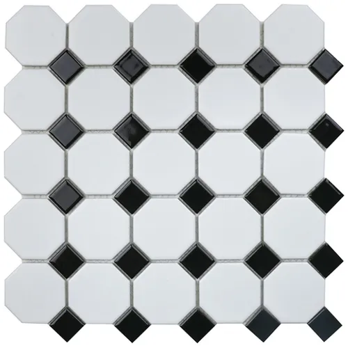 Керамическая мозаика Octagon small White/Black матовая