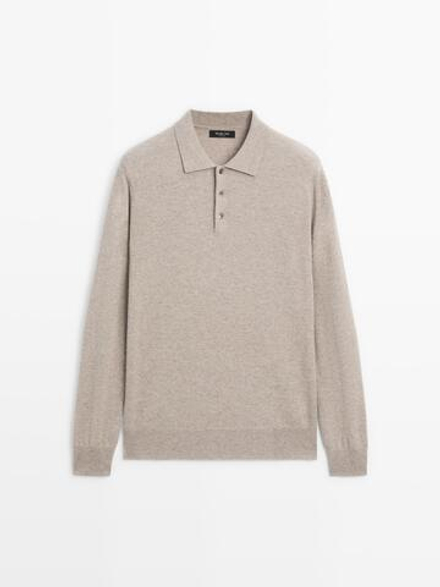 Massimo Dutti Свитер из смесовой шерсти с воротником поло, песочный