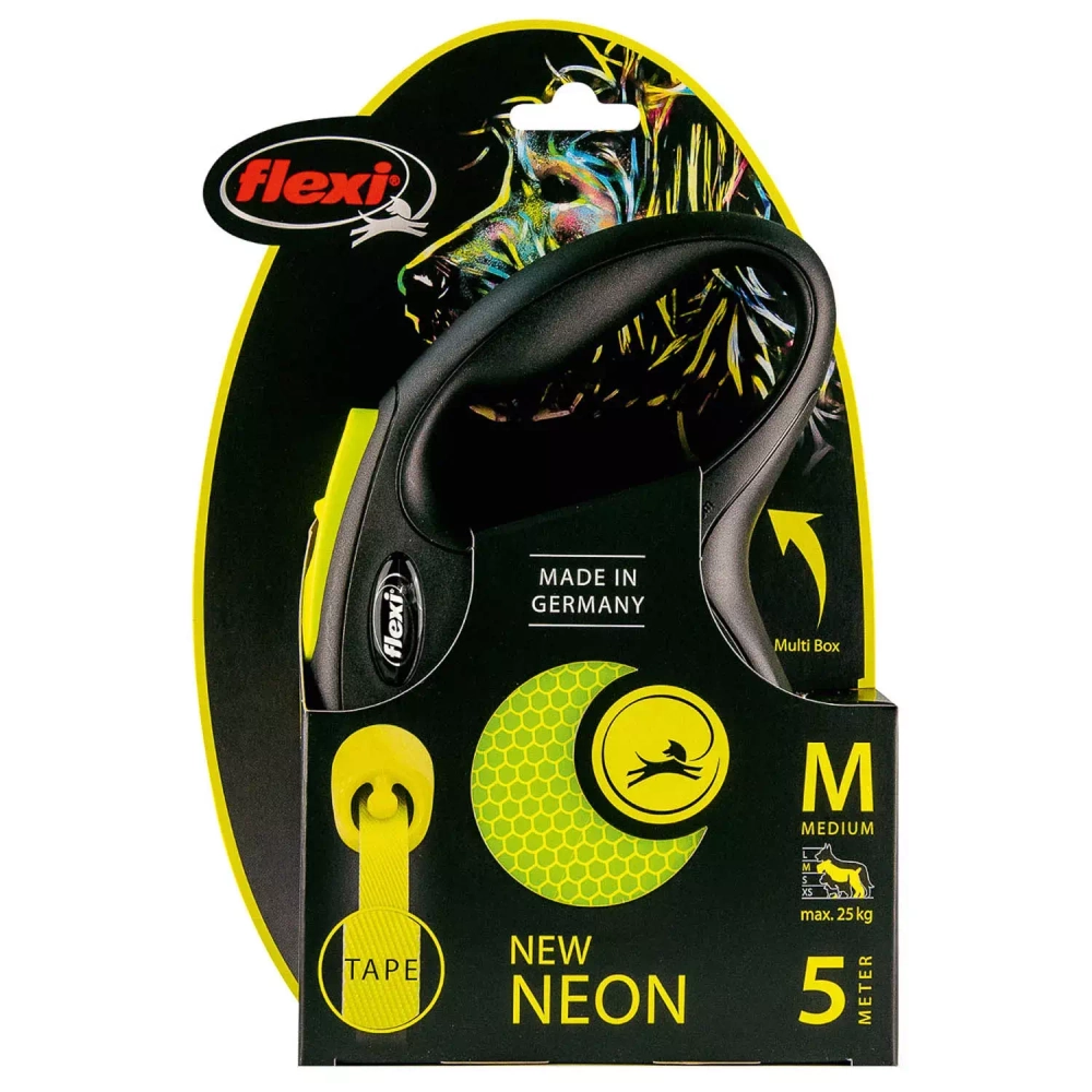 Flexi рулетка Neon New М ( до 25 кг ) лента 5 м, светоотражающая желтый неон