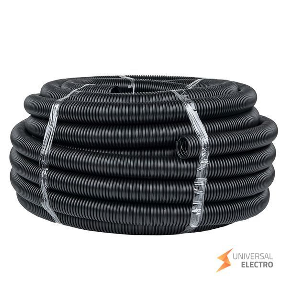 Труба гофр, ПНД тяжелая с протяжкой d40 мм (25 м) черная EKF-Plast