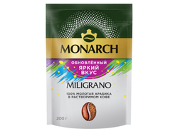 Кофе растворимый Monarch Miligrano с молотым кофе, 200 г пакет (Монарх)