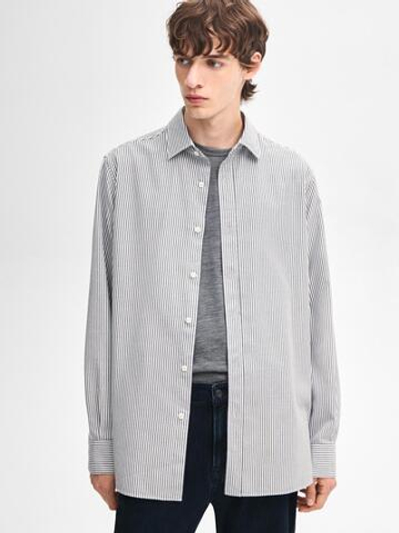 Massimo Dutti РУБАШКА КЛАССИЧЕСКОГО КРОЯ ИЗ ХЛОПКА В ПОЛОСКУ, СИНИЙ