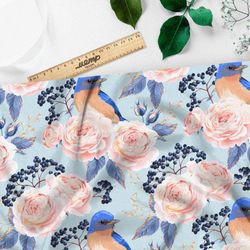 Ткань муслин голубые птицы