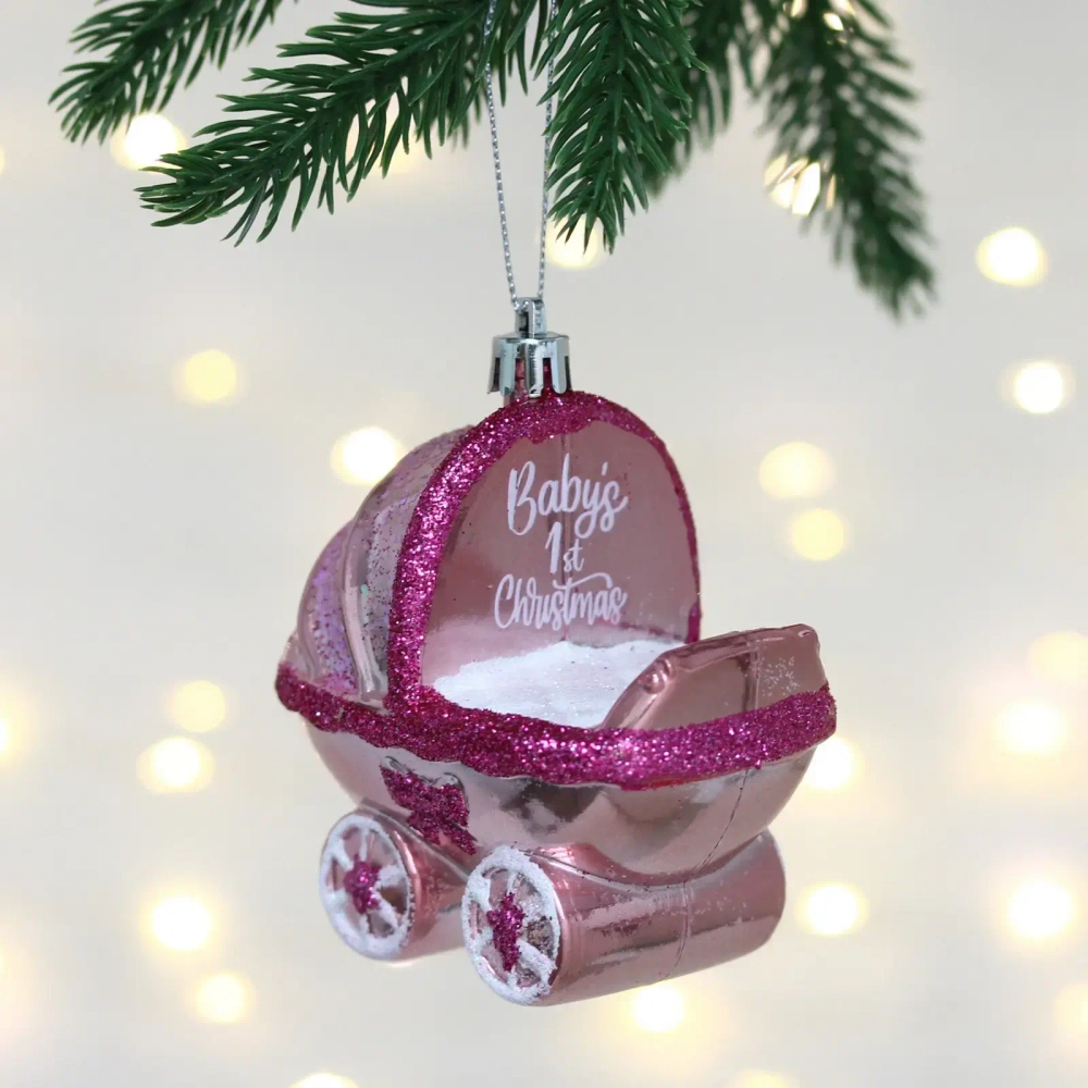 Елочная игрушка «Детская коляска» 5.5*6*9.5 см, Розовый