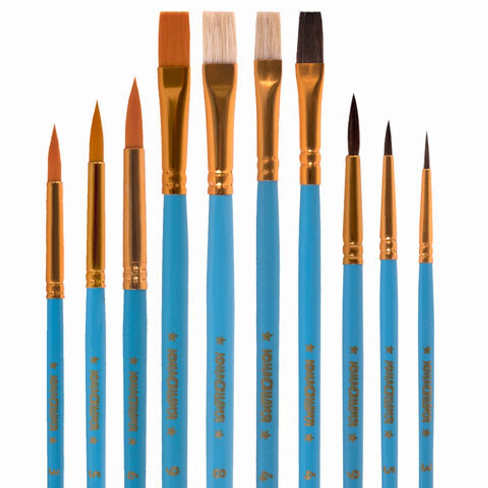 Кисти ЮНЛАНДИЯ "ЮНЫЙ ВОЛШЕБНИК", набор 10 шт. (пони - 5 шт., синтетика - 3 шт., щетина - 2 шт., круглые), 200896