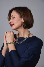 Браслет Византия биколор:серебро и графит с темно-серым плоским жемчугом Майорка