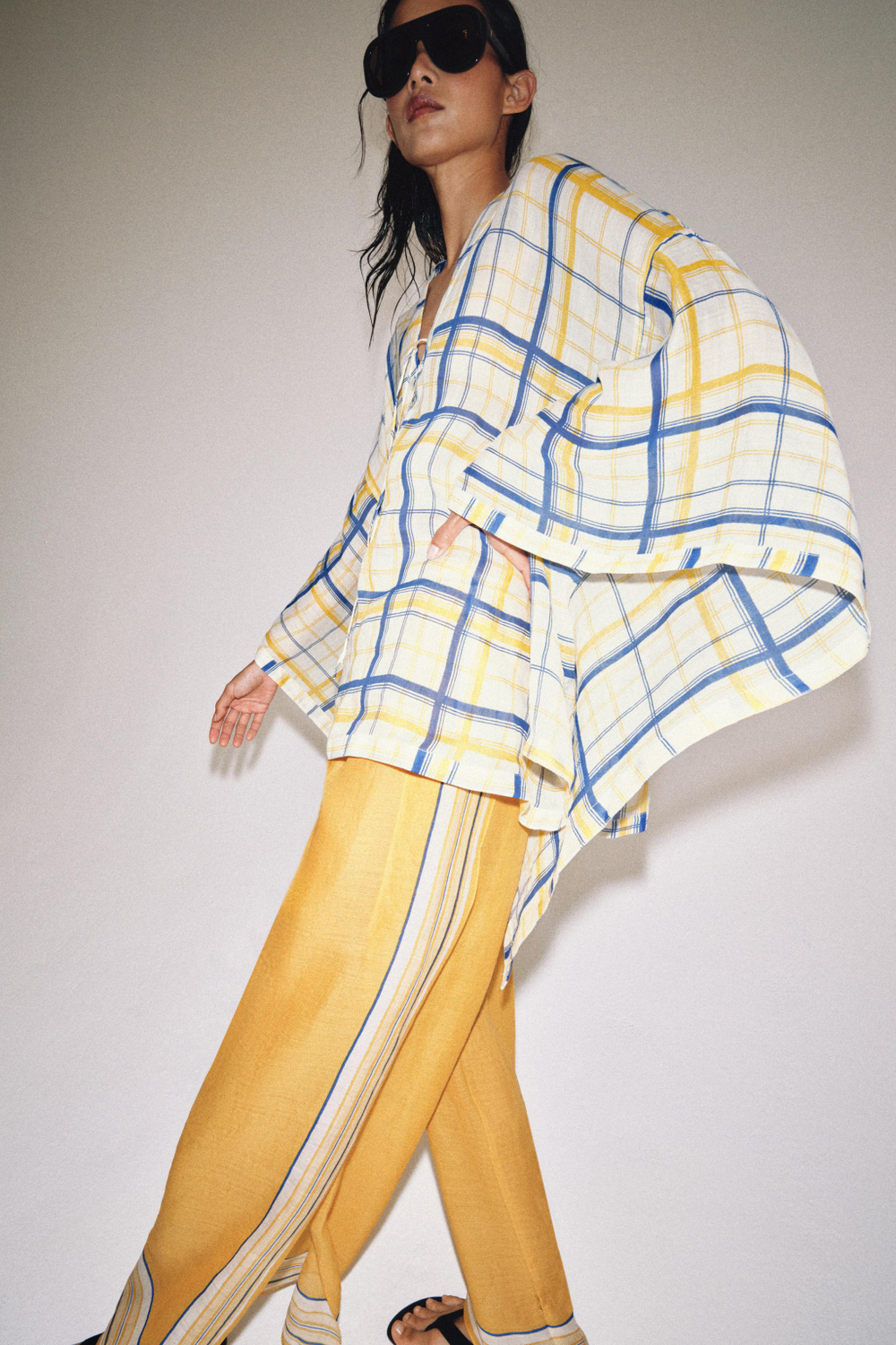 ZARA ТУНИКА ИЗ 100% РАМИ В КЛЕТКУ — ZW COLLECTION, РАЗНОЦВЕТНЫЙ