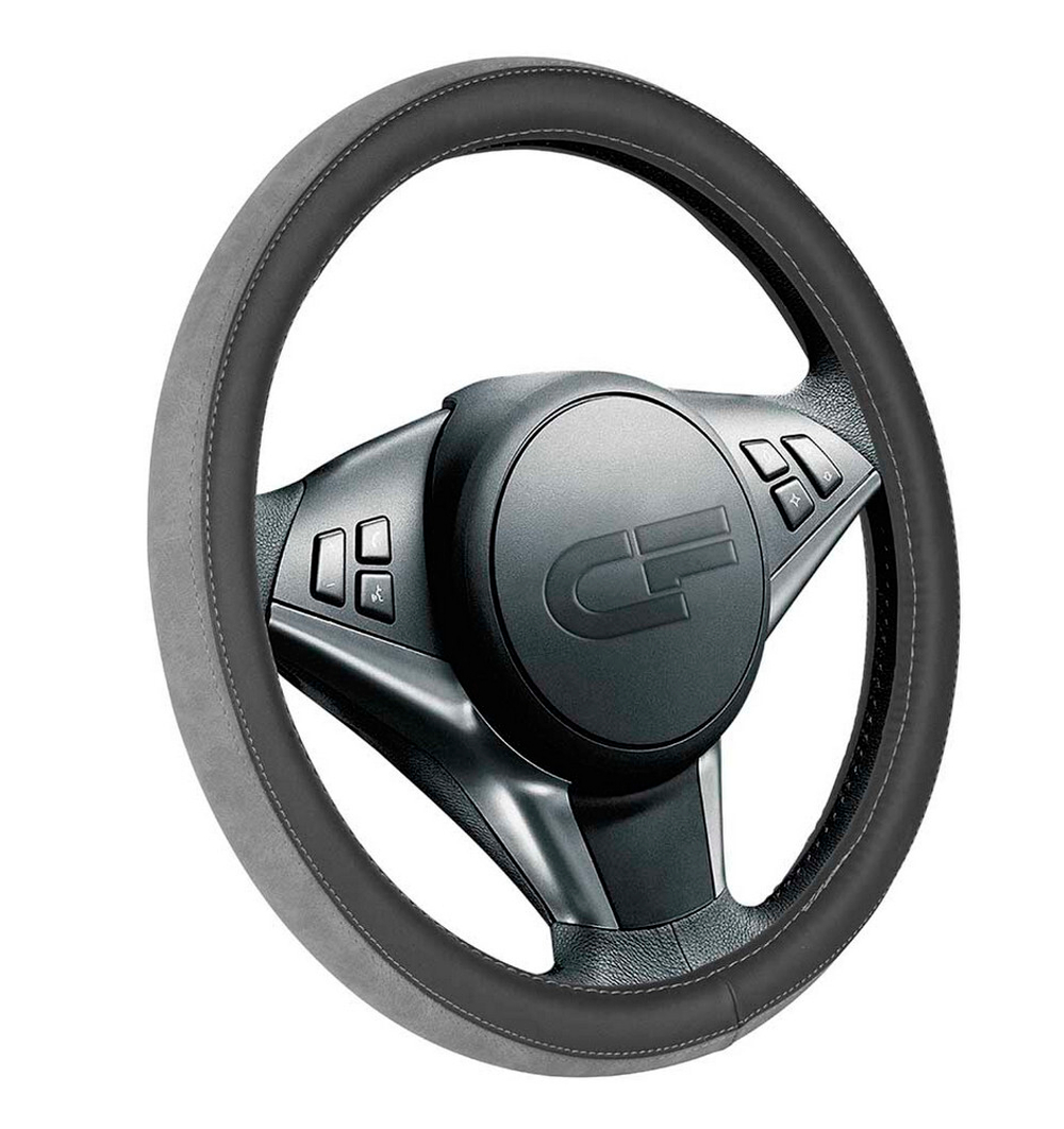 Оплетка на руль круглая CarFashion -М- «FLIP» 31312 - Экокожа - черный/серый/серый