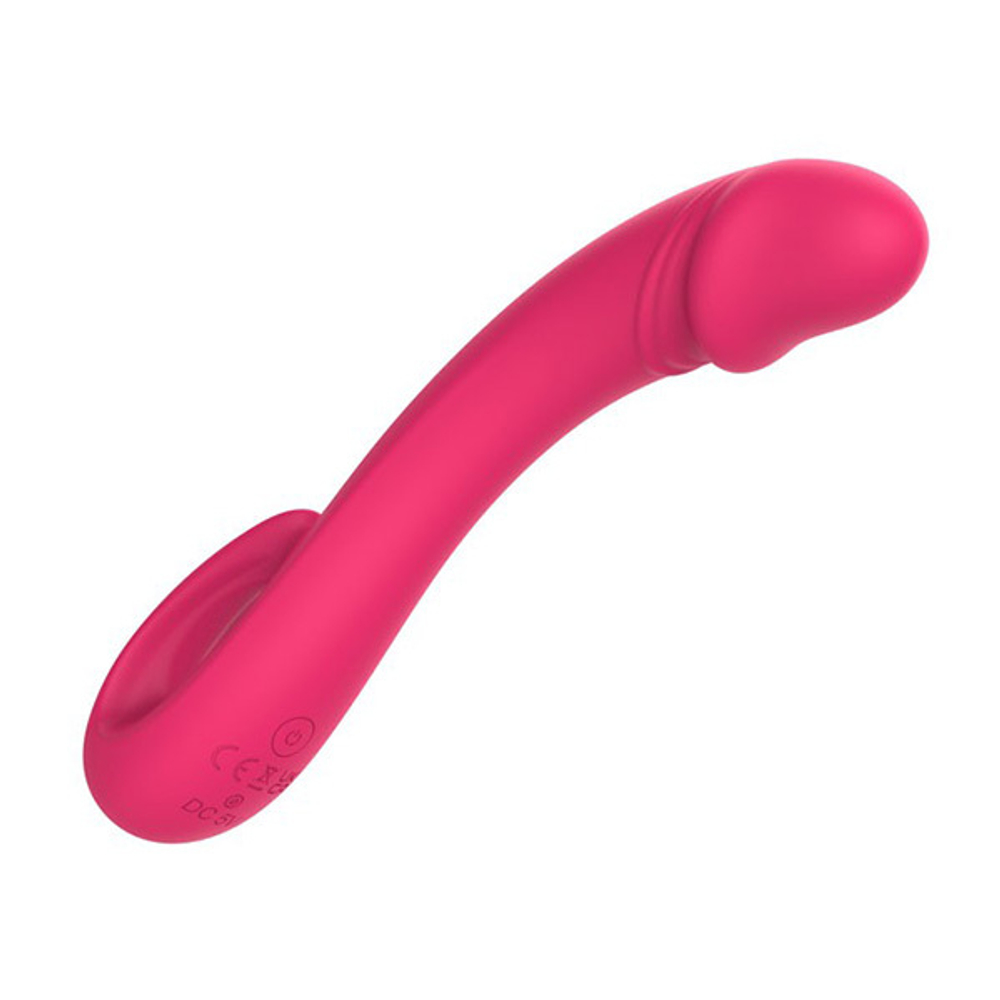 Розовый изогнутый вибромассажер-реалистик 19,4см I-Moon MY-248