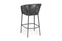 "Бордо" стул барный плетеный из роупа, каркас из стали темно-серый (RAL7024) муар, роуп серый 15мм, ткань темно-серая 027 NEW