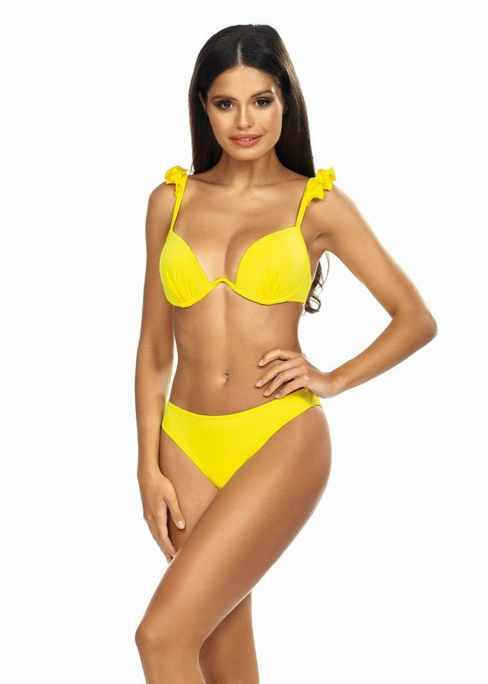 Яркий раздельный купальник с крылышками на бретелях лифа (Размер: 80C/40) (Цвет: желтый)