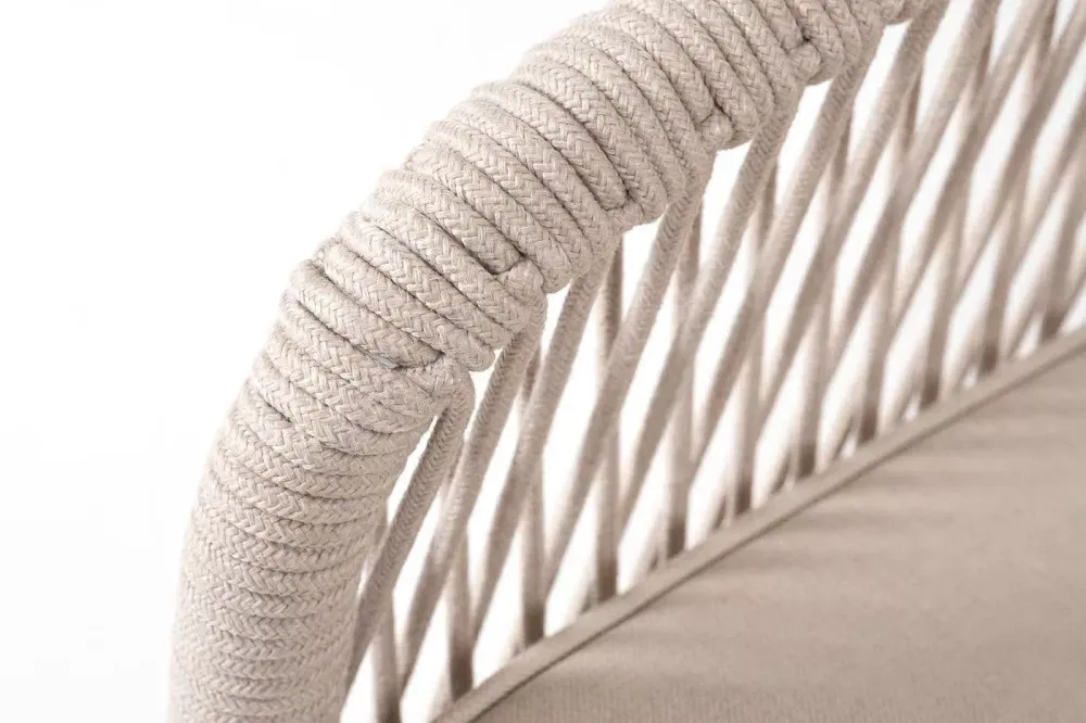 "Канны" правый модуль плетеный из роупа, основание дуб, роуп бежевый круглый, ткань бежевая 052