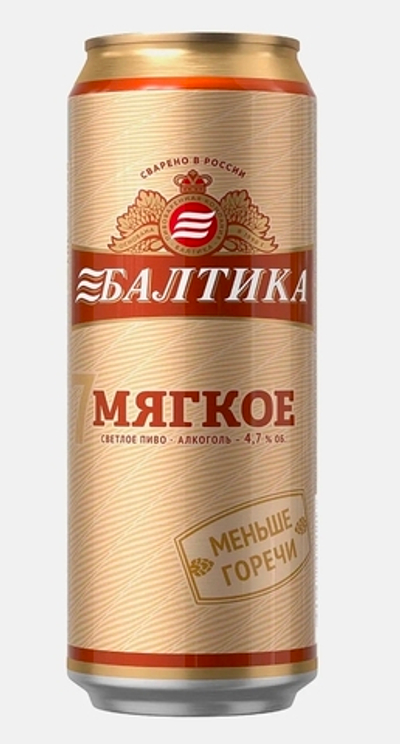 397_ Пиво светлое пастеризованное "Балтика Мягкое" № 7,  4.7%, 0,45л ш/к 4600682024217