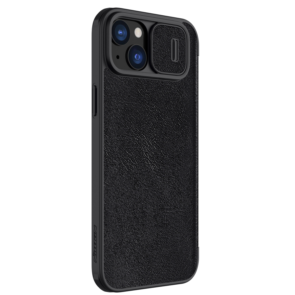 Кожаный чехол книжка от Nillkin для iPhone 15, серия Qin Pro Leather с защитной шторкой для камеры