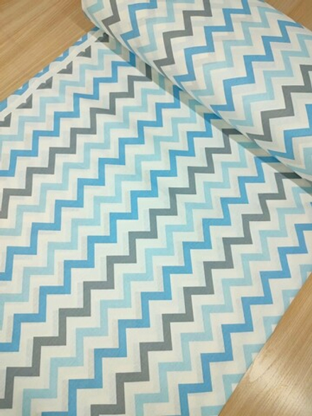 Ткань ранфорс (поплин люкс) "Зигзаг голубой"