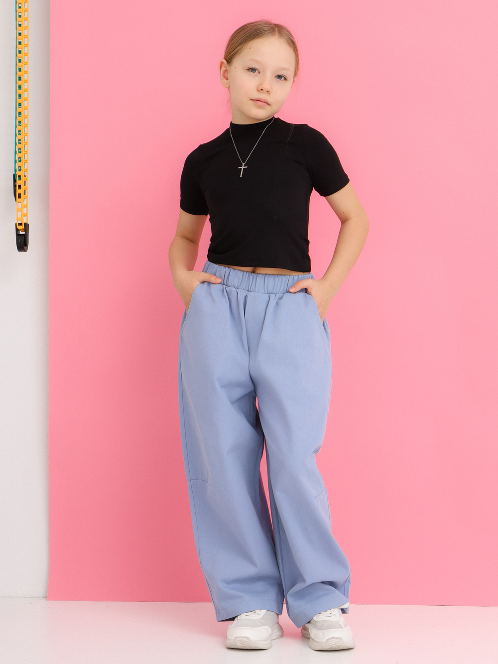 Брюки багги деним, голубые