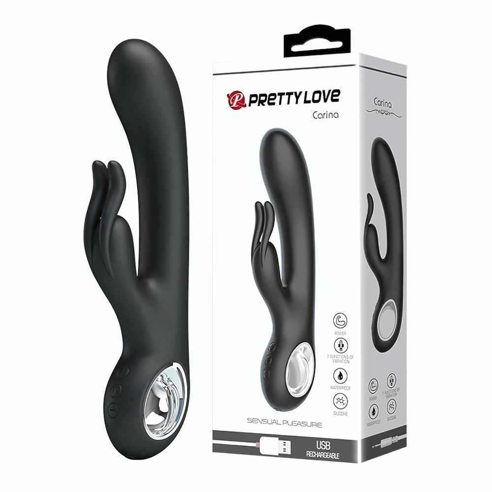 Чёрный вибромассажер с клиторальным отростком Carina - 19 см. (Цвет: черный)