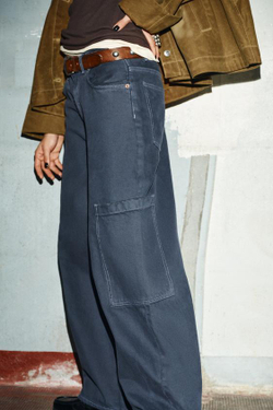 ZARA ДЖИНСЫ TRF BAGGY BALLOON С КАРМАНАМИ, ЧЕРНИЛЬНО-СИНИЙ